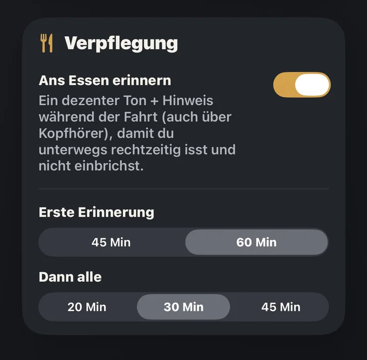Verpflegungs-Erinnerung mit wählbarem Intervall